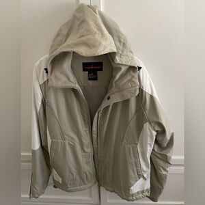 Kemper Beige and White Hooded Snow Jacket Size L Excellent Shape Like New